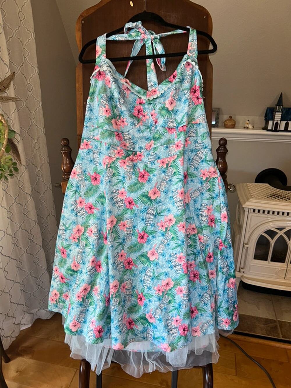 New Hot Topic size 24 plus Tiki Blue Floral Swing Dress Hawaiian pink hibiscus